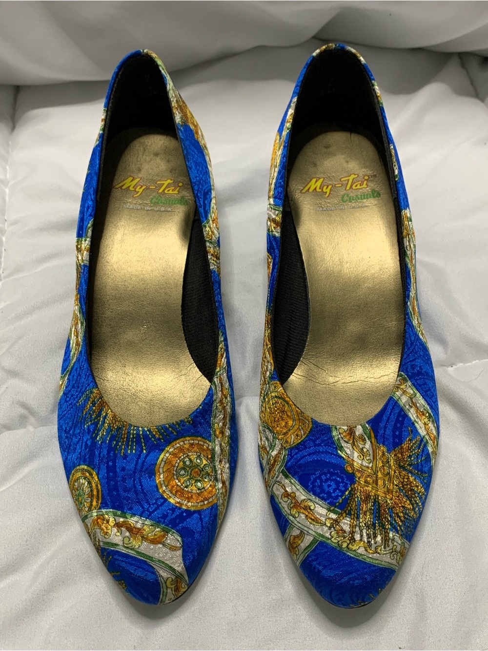 Mai-Tai VTG Blue Patterned Women's Kitten Heels